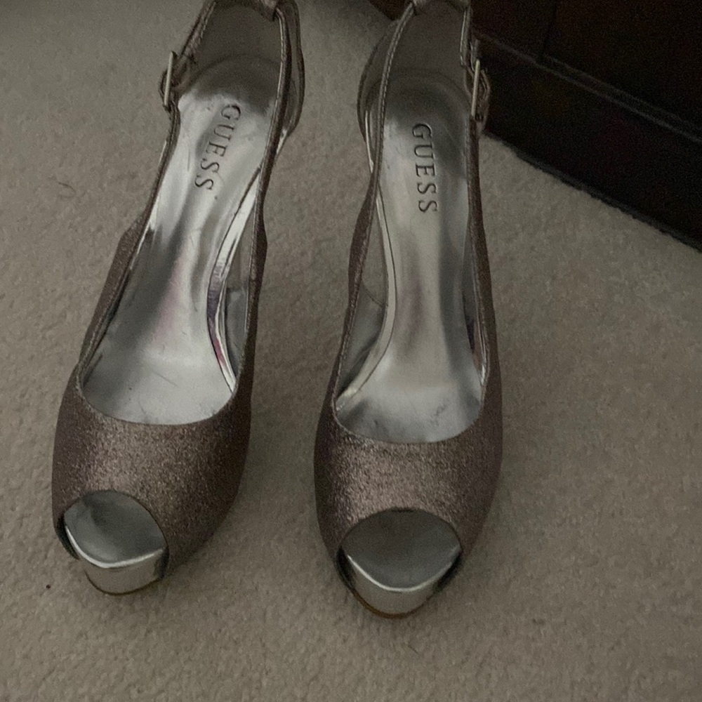Women guess glitter high heels open toe shoes size 71/2